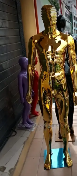 Male Gold Chrome Full Body Mannequin With Line Spider Face