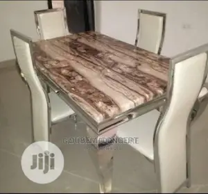 Modern 4 Seater Marble Top Dining Table Set.