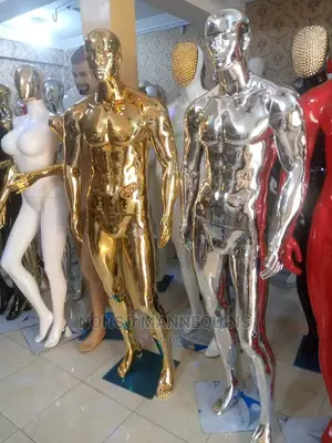 Huge Male Gold And Silver Chrome Mannequins With Face