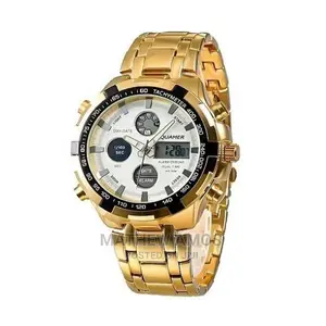 Quamer Black Dial Stainless Steel Analogue Digital Watch - G