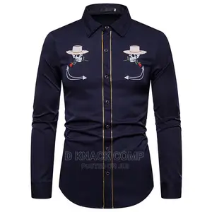 Embroidered Men's Slim Shirt- Navy Blue