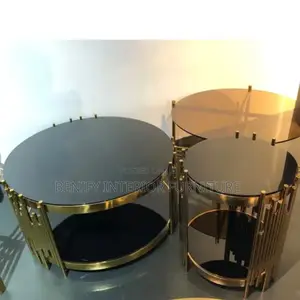 Luxury Gold Round Coffee Table Set Living Room Furniture