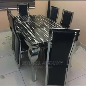 Quality 6 Seater Marble Top Dining Table Set.