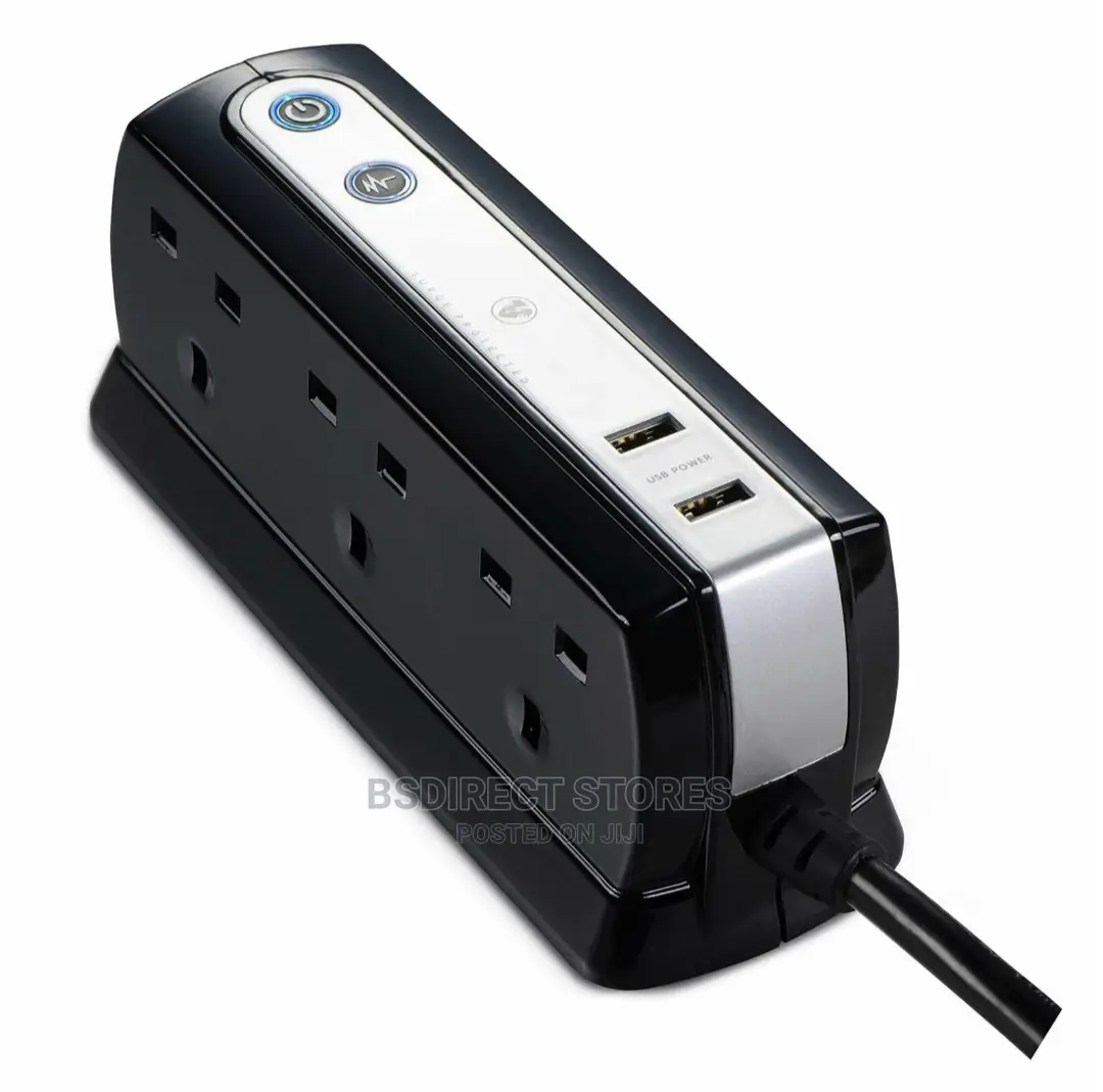 Masterplug BLACK Six Socket Extension Lead With USB - 1m
