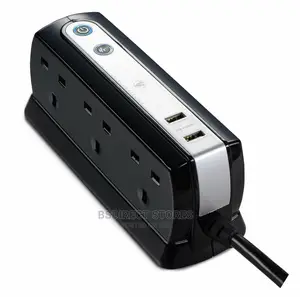 Masterplug BLACK Six Socket Extension Lead With USB - 1m
