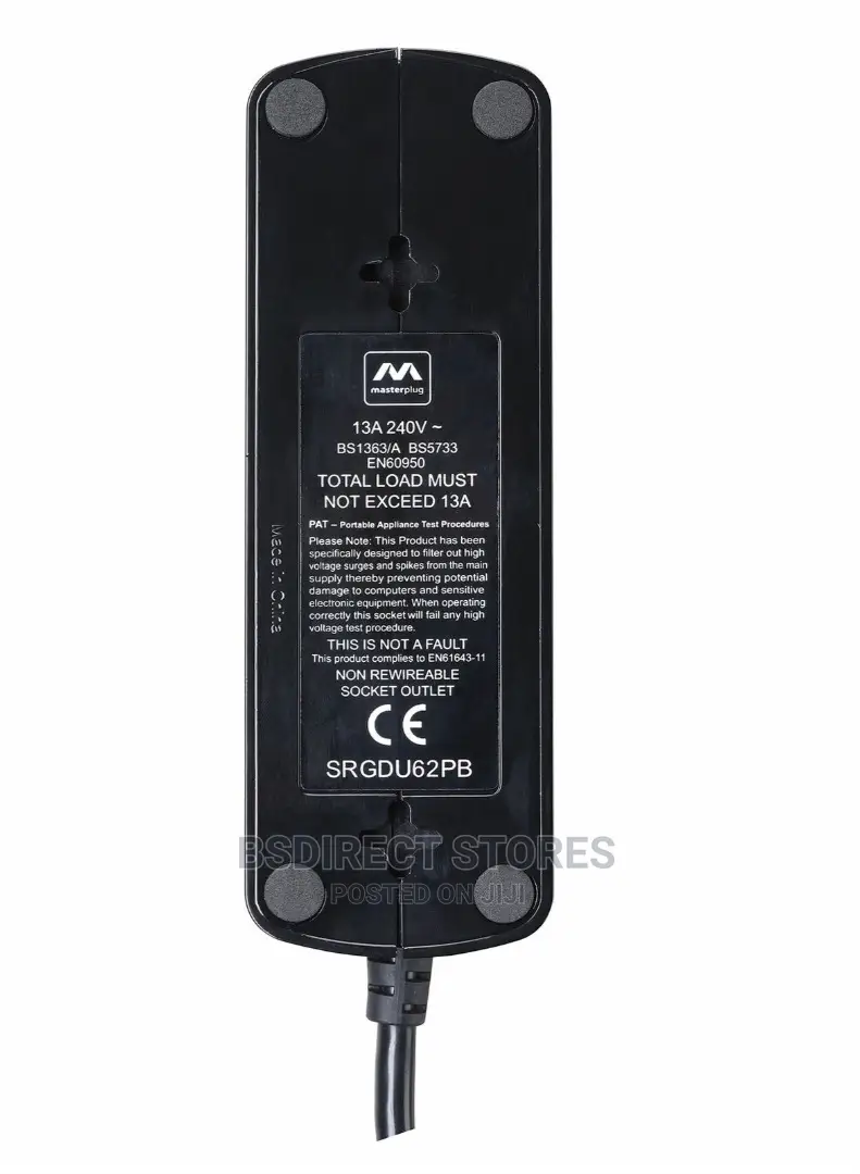 Masterplug BLACK Six Socket Extension Lead With USB - 1m
