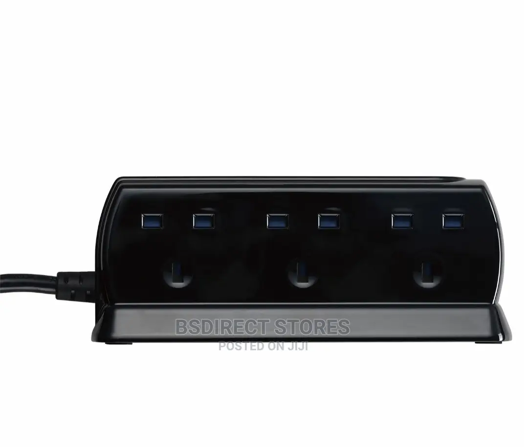 Masterplug BLACK Six Socket Extension Lead With USB - 1m