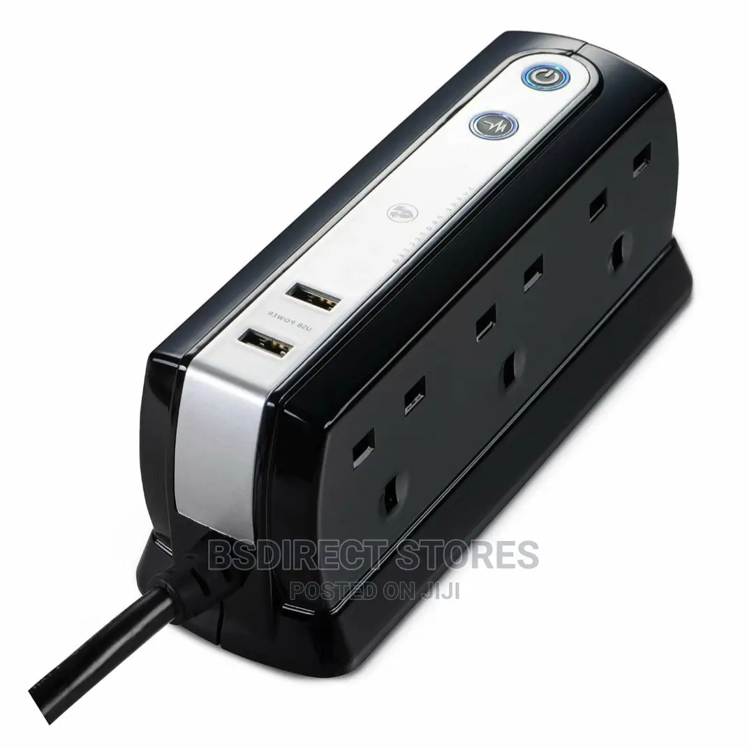 Masterplug BLACK Six Socket Extension Lead With USB - 1m
