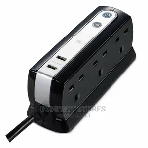 Masterplug BLACK Six Socket Extension Lead With USB - 1m