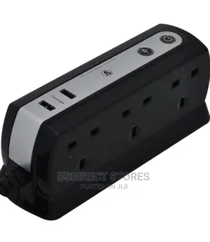 Masterplug BLACK Six Socket Extension Lead With USB - 1m