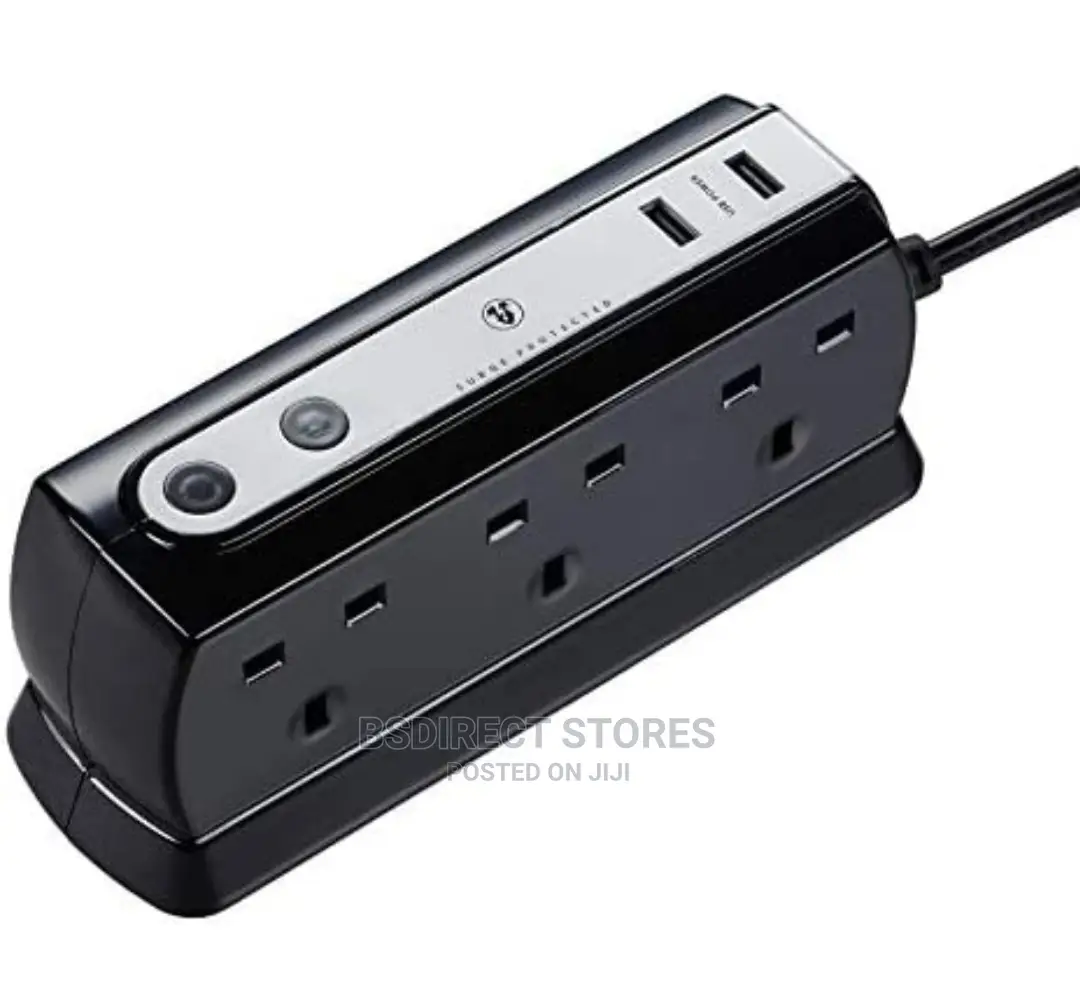 Masterplug BLACK Six Socket Extension Lead With USB - 1m