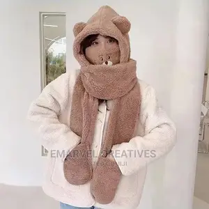3 in 1 Hat Scarf Set Cute Cartoon Bear Ear Beanie Scarf