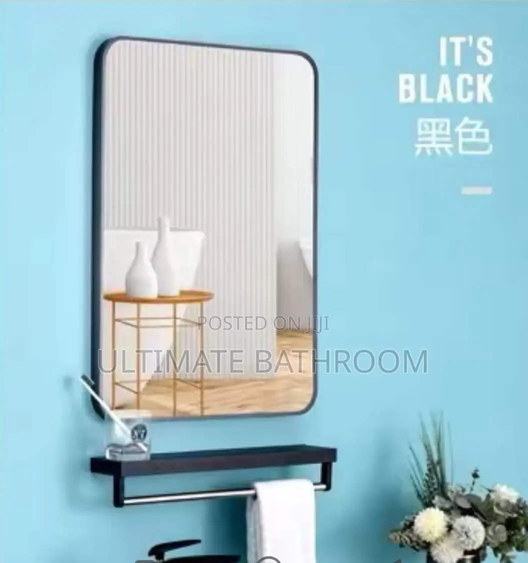 Squre Black Mirror With Shelf