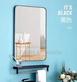 Squre Black Mirror With Shelf