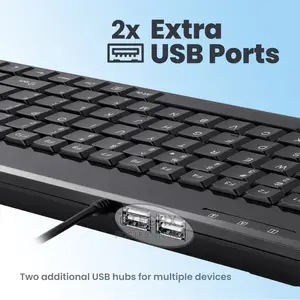 PERIBOARD-409 H - Wired USB Mini Keyboard Extra USB Ports