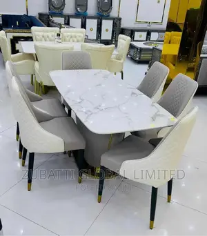 Luxury 6 Seater Marble Top Royal Dining Table Set.