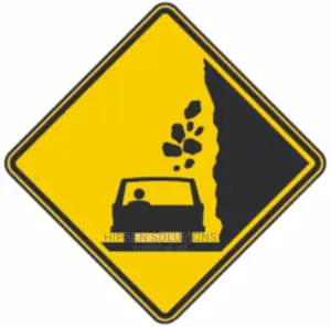 Traffic Sign With Car And Falling Rocks