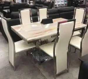 Modern 6 Seater Marble Top Dining Table Set.