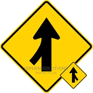 Warning Merge Sign For Road