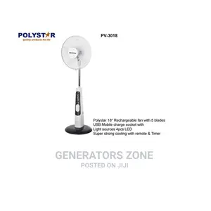 I8'' Polystar Rechargeable Standing Fan +Emote Control+Usb