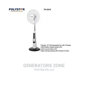 Polystar 18'' Rechargeable Fan With 5 Blades, Usb Port