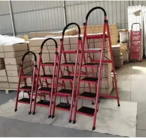 3 Steps Multi Purpose Climb Ladder Red and Black Metal Finis