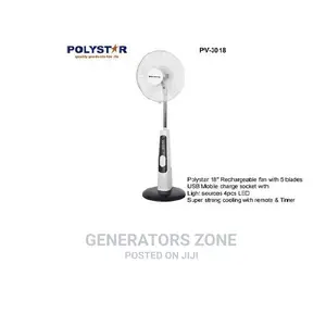 18'' Polystar Standing Fan ...Rechargeable+Led Light+Remote