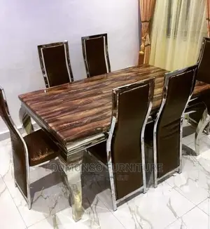 6 Seater Pure Marble Dining Table Set