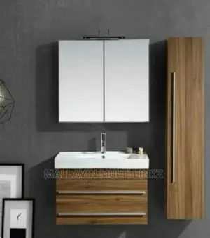 Wall Hung Cabinet Basin With Side Cabinet and Mirrors