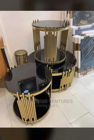 Luxurious Gold Frame Centre Table With Two Side Stools