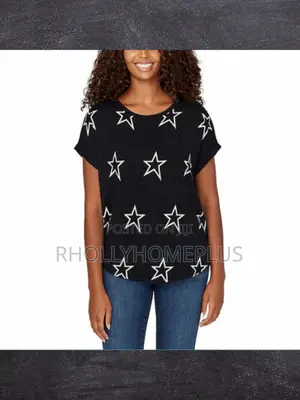 Black Star Print Short Sleeve Knit Top