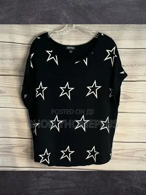 Black Star Print Short Sleeve Knit Top