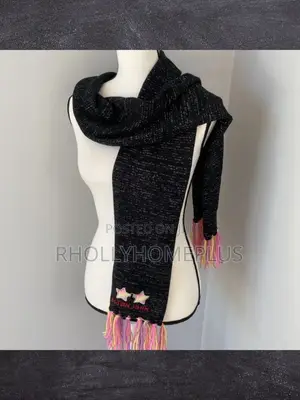 Black With Silver Threading With Fringes on Each End