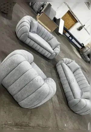 Quality 6 Seater Living Room Blue Fabric Made Sofa Chair.