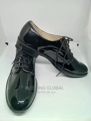 Black Leather Officer Shoes For Police