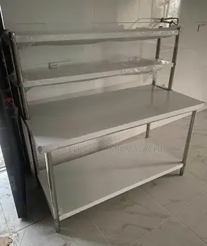Kitchen Stainless Steel Work Table With Upper Shelves