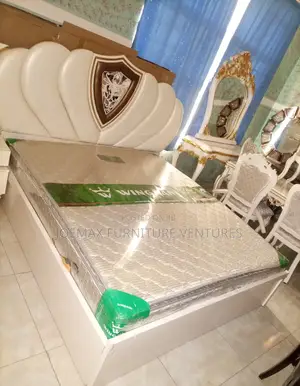 Modern 6 X 6 High Back Rest Padded Bedframe With 2 Bedside Drawers.