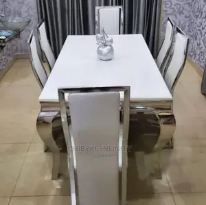 Quality 6 Seater Marble Top Dining Table Set.