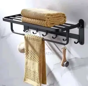 Black Heavy Guage 60cm Towel Shelf With Hook
