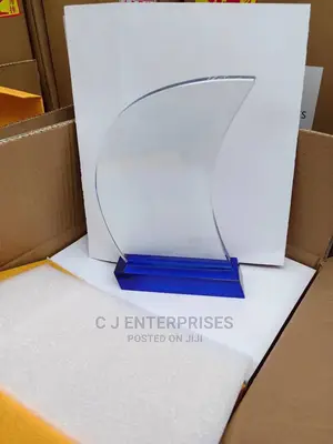 Glass Award Plaque With Blue Base