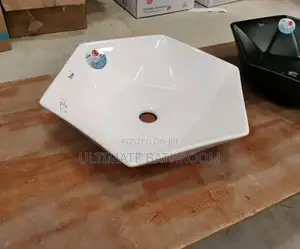 Hexagon Shape White Counter Top Basin