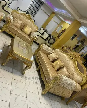 7 Seater Living Room Royal Golden Sofa With Centre Table.