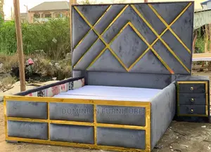 Luxury 4.5x6ft High Back Rest Fabric Padded Bedframe.