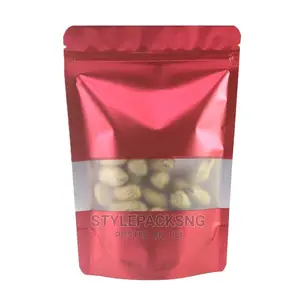 50 Pieces Red Ziplock Pouch With Window - 12cm X 20cm