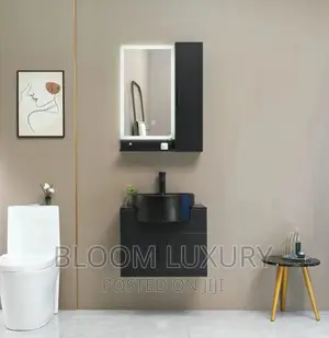 Mini Cabinet With LED Mirror and Side Shelf