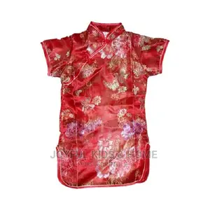 Girls Midi , Short Sleeve Chinese Costume -Pink Deep Pink
