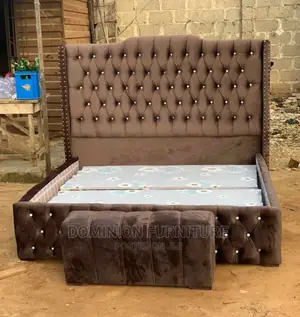 Luxury 6 X 6 High Back Rest Fabric Padded Bedframe With Footrest 
