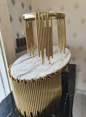 Golden Center Table Set With Two Stools.