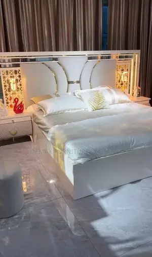 Modern 6 X 6 High Back Rest Padded Bedframe With 2 Bedside Drawers.