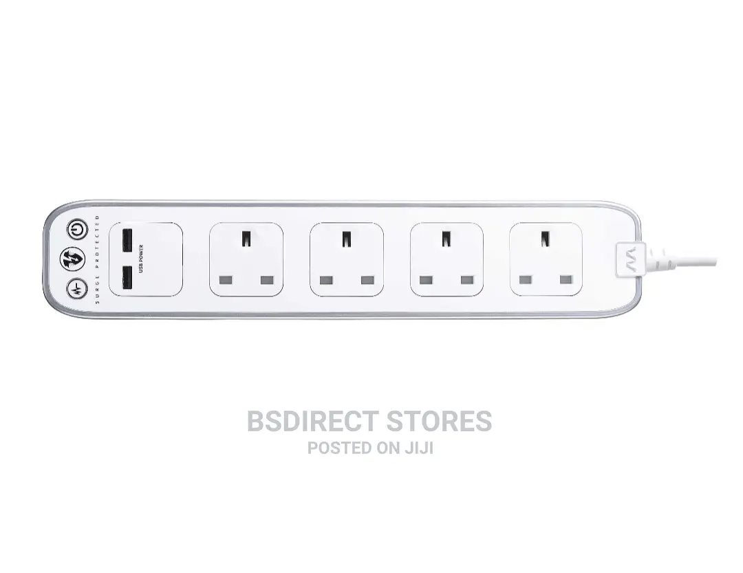 Masterplug WHITE 4 Socket Power Surge Protected Lead + 2 USB